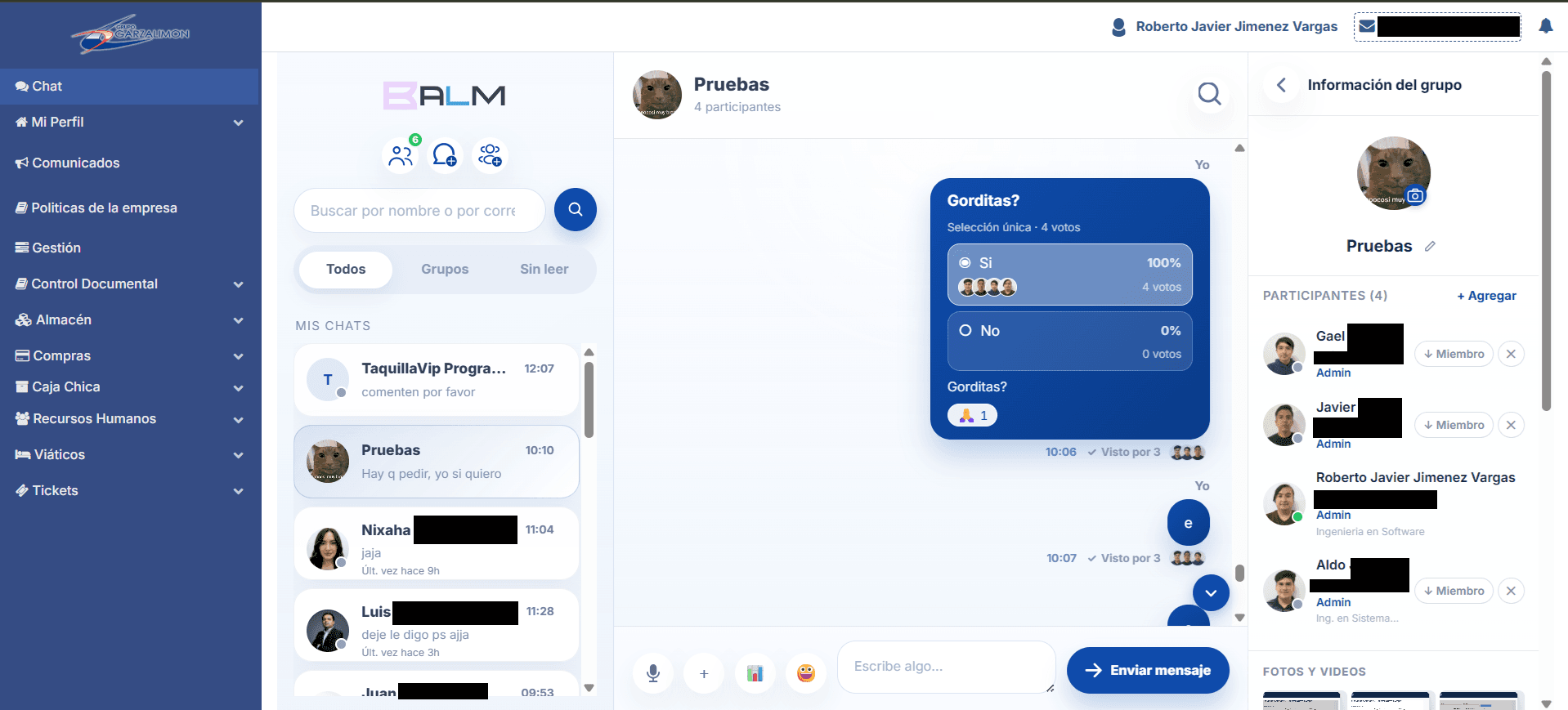 Chat y comunicados corporativos en tiempo real